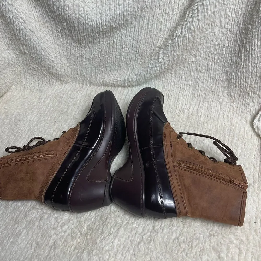 JBU Women's Two-Tone Synthetic Brown Winter lace up wedge Boots SZ9M